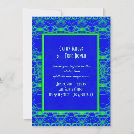 Helderblauw groen patroonhuwelijk kaart (Voorkant)