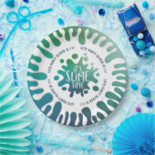 Helderblauw + groene regenboogschuif papieren bordje (Feest)