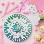 Helderblauw + groene regenboogschuif papieren bordje (Feest)