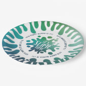 Helderblauw + groene regenboogschuif papieren bordje (Gekanteld)