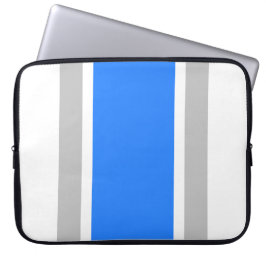 Helderblauw lichtgrijs racestrepen op wit laptop sleeve