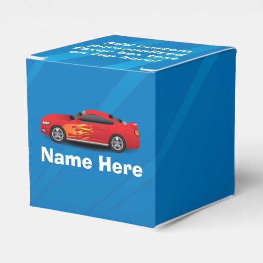 Helderblauw met rode sportauto's Kinder jongens Bedankdoosjes (Voorkant Zijde)