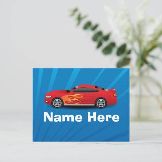Helderblauw met rode sportauto's Kinder jongens Briefkaart (Staand voorkant)