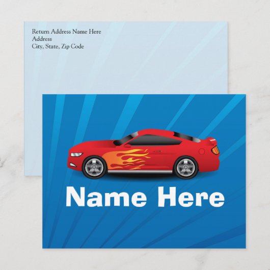 Helderblauw met rode sportauto's Kinder jongens Briefkaart (Voorkant / Achterkant)