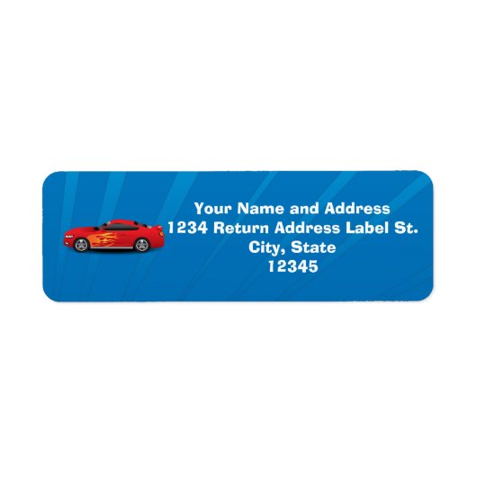 Helderblauw met rode sportauto's Kinder jongens Etiket (Voorkant)