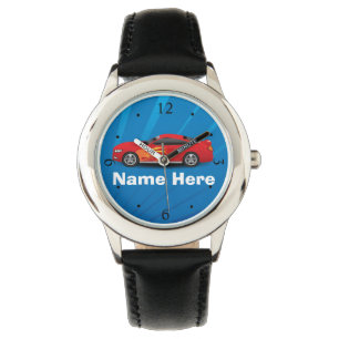 Helderblauw met rode sportauto's Kinder jongens Horloge