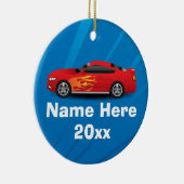 Helderblauw met rode sportauto's Kinder jongens Keramisch Ornament (Rechts)