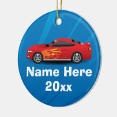 Helderblauw met rode sportauto's Kinder jongens Keramisch Ornament (Links)