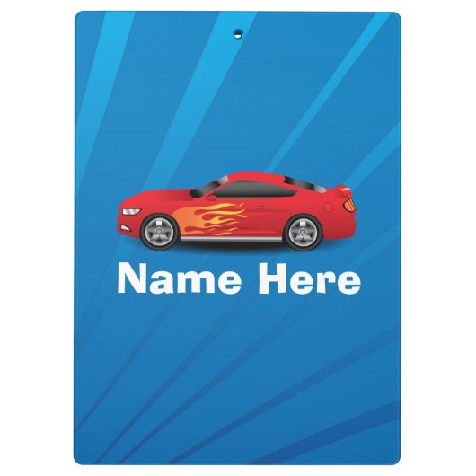 Helderblauw met rode sportauto's Kinder jongens Klembord (Achterkant)