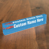 Helderblauw met rode sportauto's Kinder jongens Naambordje (Zijkant)