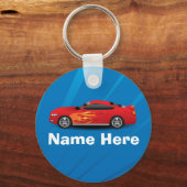 Helderblauw met rode sportauto's Kinder jongens Sleutelhanger (Achterkant)