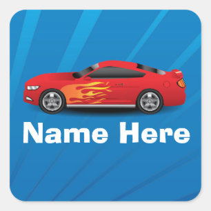 Helderblauw met rode sportauto's Kinder jongens Vierkante Sticker
