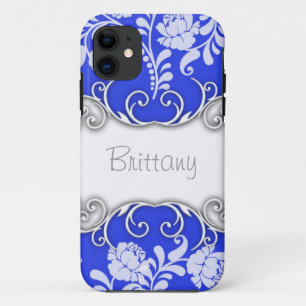 Helderblauw met witte rozen gepersonaliseerd Case-Mate iPhone case