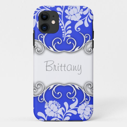 Helderblauw met witte rozen gepersonaliseerd Case-Mate iPhone case (Achterkant)