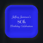 Helderblauw minimalistisch 80ste verjaardagsfeestv papieren bordje<br><div class="desc">Een stevige helderblauwe achtergrond versiert dit unieke en leuke eenvoudige, minimalistische bord voor verjaardagsfeestjes. Hoewel standaard staat voor "80e verjaardag", kunt u gemakkelijk de naam, het aantal jaren en het evenement wijzigen. Kies vierkant of rond. Bijpassend tafelkleed en papieren servetten beschikbaar op zazzle bij SocolikCardShop. Alle rechten voorbehouden © 2015...</div>