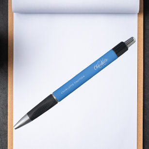 Helderblauw monogram naamscript pen