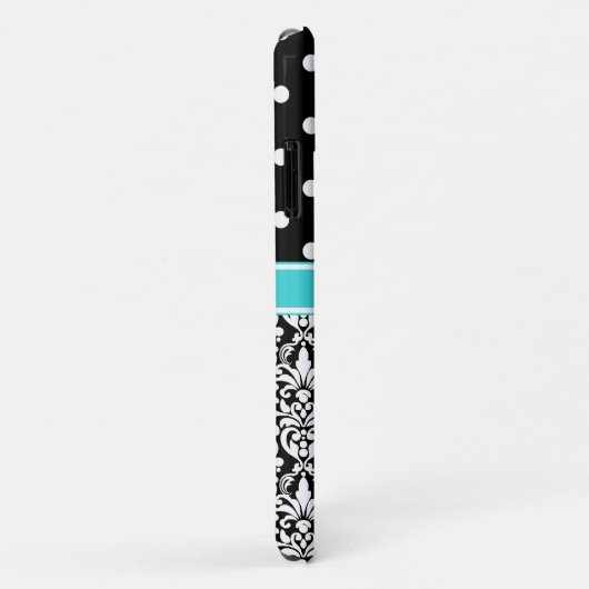 Helderblauw Monogrammed Damask Polka Dots Pattern Case-Mate iPhone Case (Achterkant/rechts)