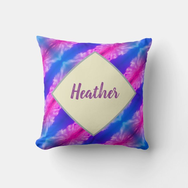 Helderblauw Neon Paars Stripe Vivid Abstract Kussen (Voorkant)