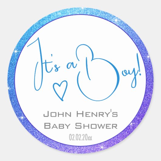 Helderblauw Paars glitter-Lijst Baby shower Ronde Sticker (Voorkant)
