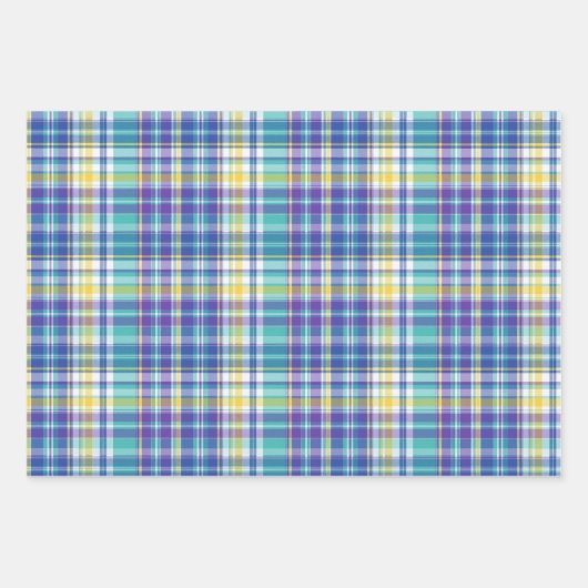 Helderblauw, Paarse, groene, geel & wit geplakt Inpakpapier Vel (Voorkant 3)