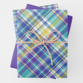 Helderblauw, Paarse, groene, geel & wit geplakt Inpakpapier Vel (In situ)