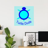 Helderblauw Poster met schildpadden (Thuiskantoor)