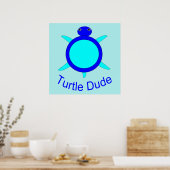 Helderblauw Poster met schildpadden (Keuken)