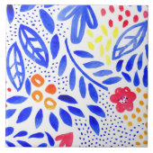 Helderblauw roze Floral Pattern Tegeltje (Voorkant)