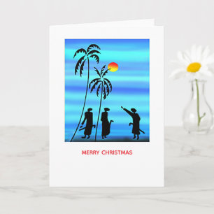 Helderblauw, silhouet herders kerst Kaart