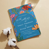 Helderblauw Sinaasappel Hand getrokken bloemenbrui Kaart