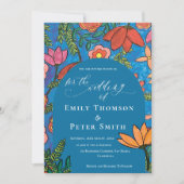 Helderblauw Sinaasappel Hand getrokken bloemenbrui Kaart (Voorkant)