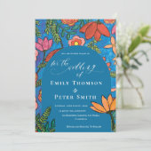 Helderblauw Sinaasappel Hand getrokken bloemenbrui Kaart (Staand voorkant)