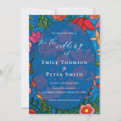 Helderblauw Sinaasappel Hand getrokken bloemenbrui Kaart (Voorkant)