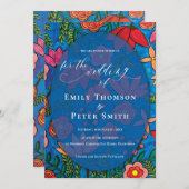 Helderblauw Sinaasappel Hand getrokken bloemenbrui Kaart (Voorkant / Achterkant)