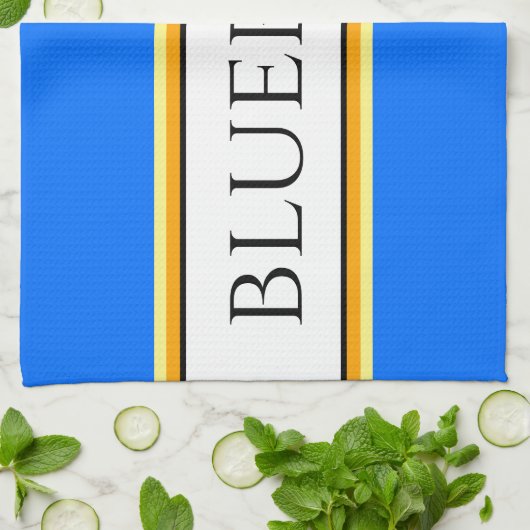 Helderblauw Sinaasappel witte strepen "BLUEBERRY"  Theedoek (Gevouwen)