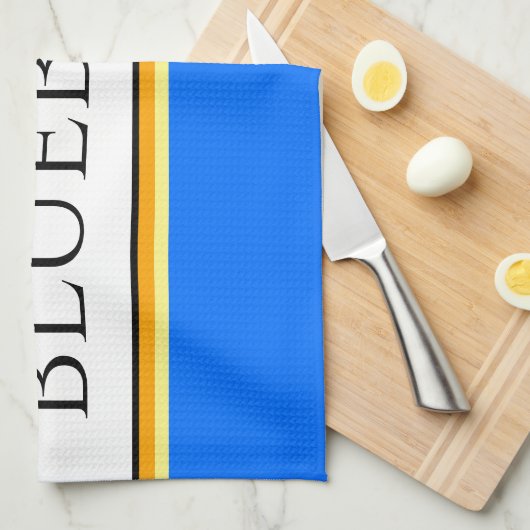 Helderblauw Sinaasappel witte strepen "BLUEBERRY"  Theedoek (Quarter Fold)