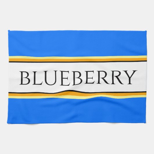 Helderblauw Sinaasappel witte strepen "BLUEBERRY"  Theedoek (Horizontaal)