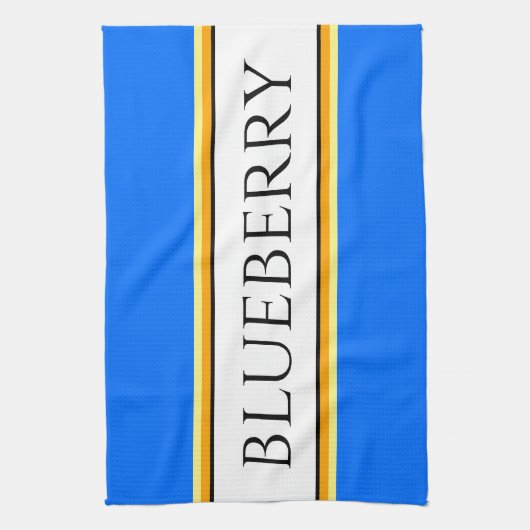 Helderblauw Sinaasappel witte strepen "BLUEBERRY"  Theedoek (Verticaal)