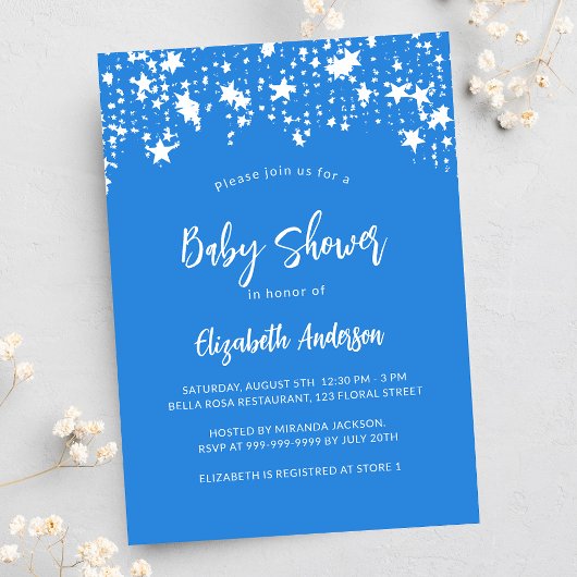 Helderblauw sterren jongen luxe baby shower kaart