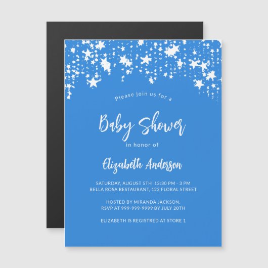 Helderblauw sterren jongen luxe baby shower magnetische uitnodiging (Voorkant / Achterkant)