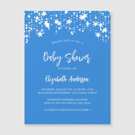 Helderblauw sterren jongen luxe baby shower magnetische uitnodiging (Voorkant)