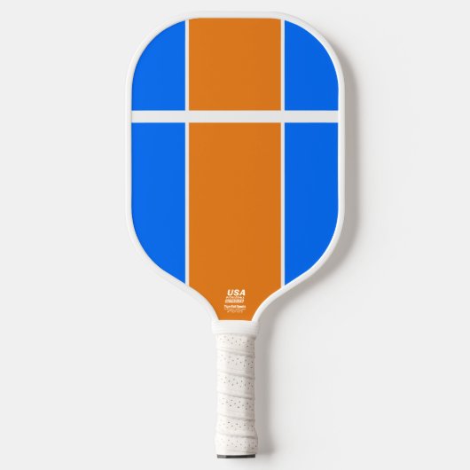 Helderblauw Tangerine Sinaasappel Witte Racing Str Pickleball Paddle (Voorkant)
