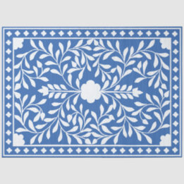 Helderblauw Traditioneel Been Inlegwerk Decoupage Tissuepapier