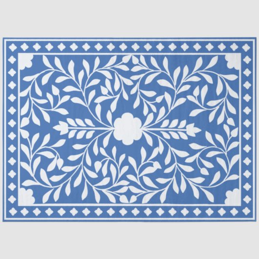 Helderblauw Traditioneel Been Inlegwerk Decoupage Tissuepapier (Voorkant)