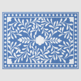 Helderblauw Traditioneel Been Inlegwerk Decoupage Tissuepapier