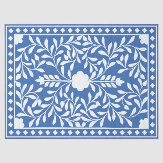 Helderblauw Traditioneel Been Inlegwerk Decoupage Tissuepapier (Voorkant)