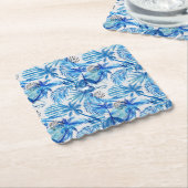 Helderblauw tropisch Waterverf Kartonnen Onderzetters (Gebogen)