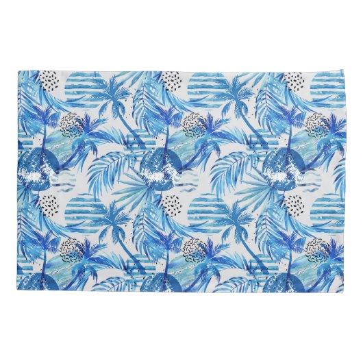 Helderblauw tropisch Waterverf Kussensloop (Achterkant-Links)