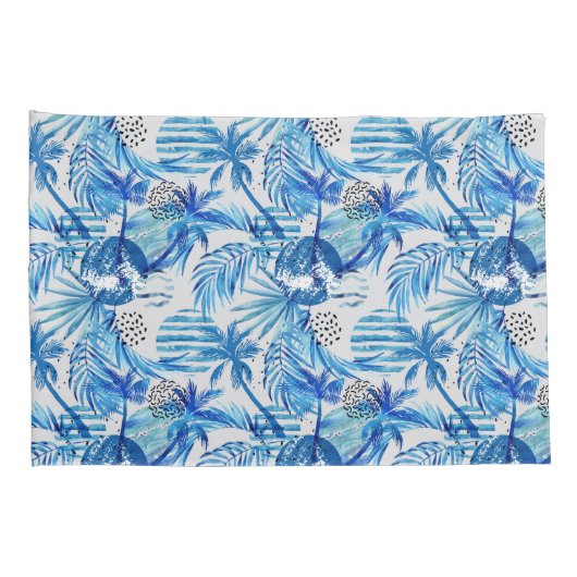 Helderblauw tropisch Waterverf Kussensloop (Achterkant-Rechts)