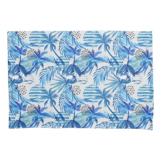 Helderblauw tropisch Waterverf Kussensloop (Voorkant-Links)